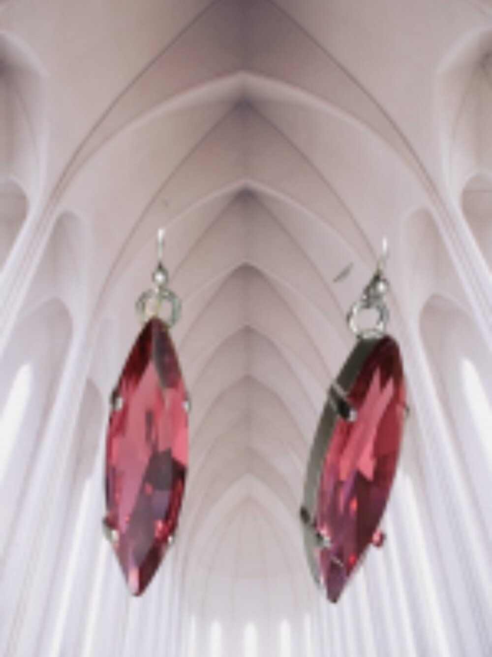Light Fuchsia "Swaroski Crystal" Drop Navette Earrings.  "Rare Size"